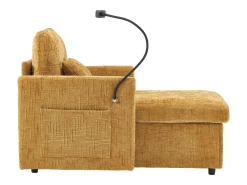 Sofá com 2 bolsos laterais e espaço para arrumação - Tecido chenille - Amarelo mostarda
