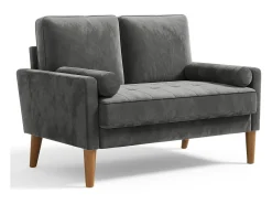 Sofá com 2 lugares escandinavos de 2 lugares, mini sofá de braço laminado em Velvet Adeset, poltrona da sala com apoios de braços, 121x77x87cm - cinza
