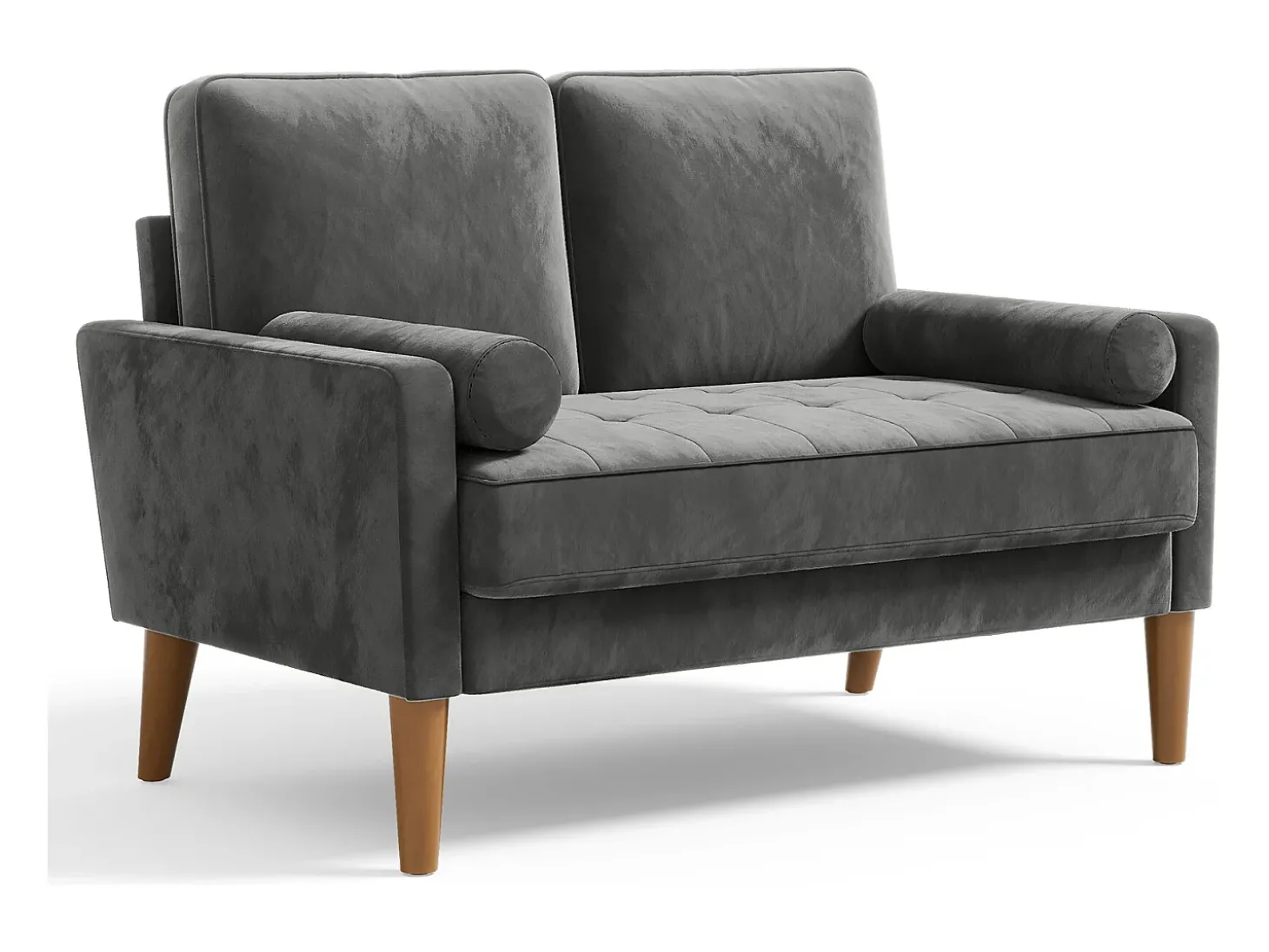 Sofá com 2 lugares escandinavos de 2 lugares, mini sofá de braço laminado em Velvet Adeset, poltrona da sala com apoios de braços, 121x77x87cm - cinza