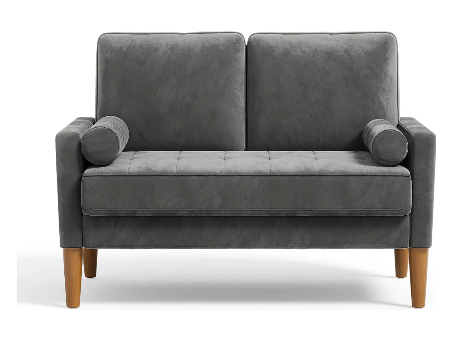 Sofá com 2 lugares escandinavos de 2 lugares, mini sofá de braço laminado em Velvet Adeset, poltrona da sala com apoios de braços, 121x77x87cm - cinza