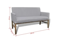 Sofá com almofada acolchoada 140 x 65 x 85 cm tecido de madeira de seringueira cinza claro 02_0020274