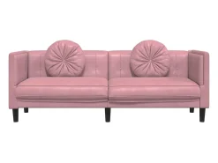 Sofá com almofadões 3 lugares veludo rosa