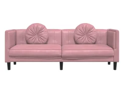 Sofá com almofadões 3 lugares veludo rosa PT458941
