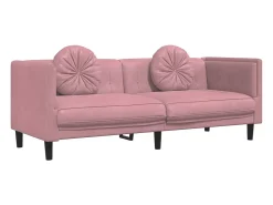 Sofá com almofadões 3 lugares veludo rosa PT458941
