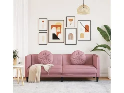 Sofá com almofadões 3 lugares veludo rosa PT458941
