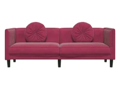 Sofá com almofadões 3 lugares veludo vermelho tinto PT848072