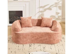 Sofá compacto de 2 lugares com apoios de braço e almofadas, rosa