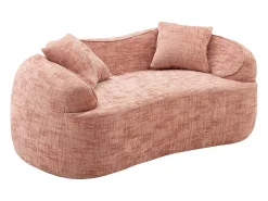 Sofá compacto de 2 lugares com apoios de braço e almofadas, rosa