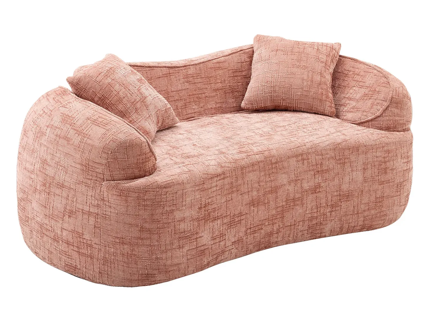 Sofá compacto de 2 lugares com apoios de braço e almofadas, rosa