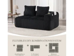 Sofá confortável de 2 lugares - 158 x 93 x 61 cm - não requer montagem - com almofadas de encosto e bolso - veludo - preto