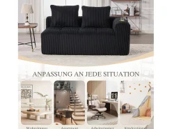 Sofá confortável de 2 lugares - 158 x 93 x 61 cm - não requer montagem - com almofadas de encosto e bolso - veludo - preto