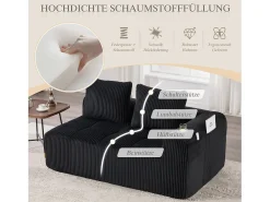 Sofá confortável de 2 lugares - 158 x 93 x 61 cm - não requer montagem - com almofadas de encosto e bolso - veludo - preto