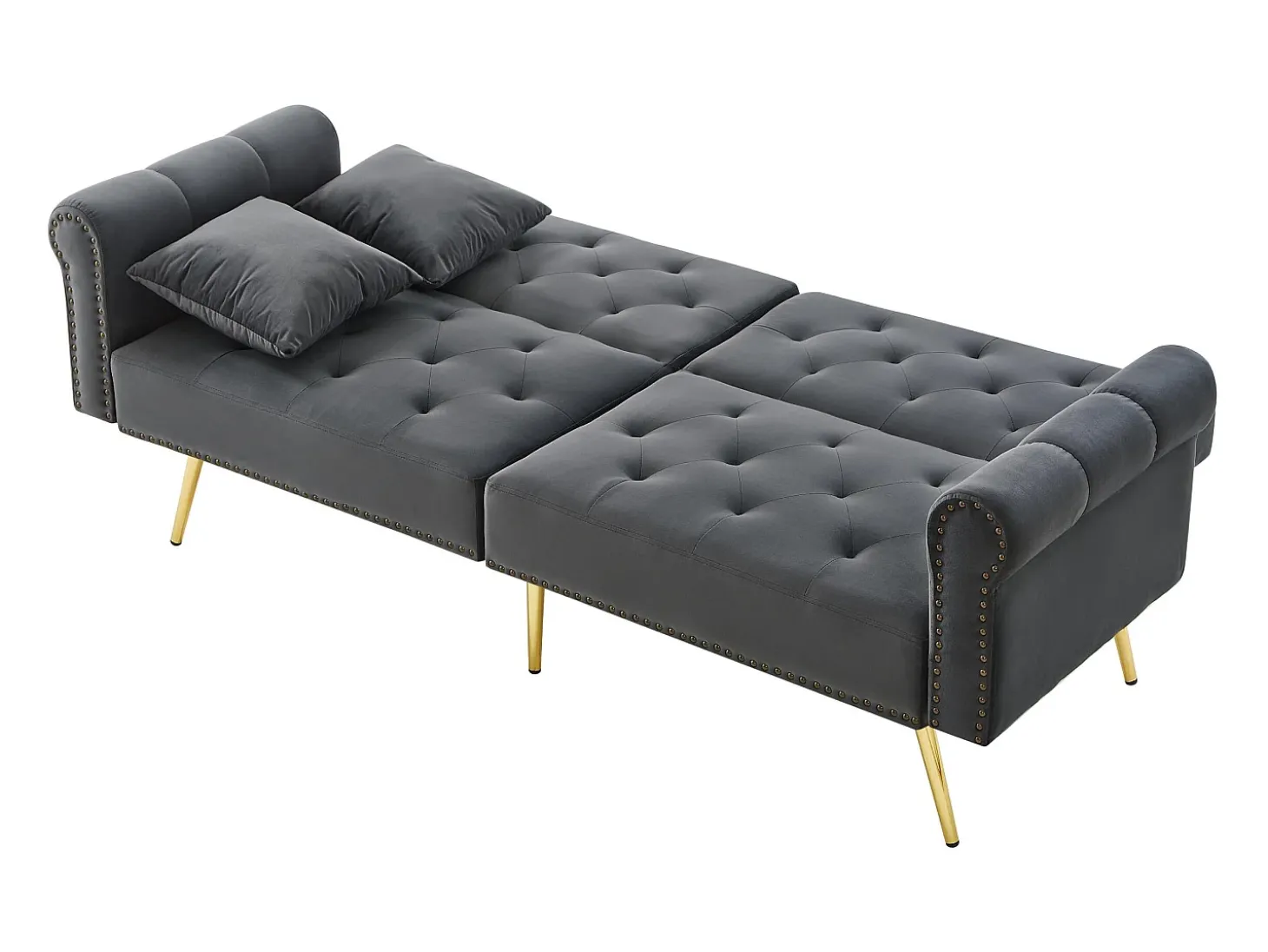 Sofá contemporâneo 2 lugares - Veludo - Encosto ajustável em 3 níveis - Cinza