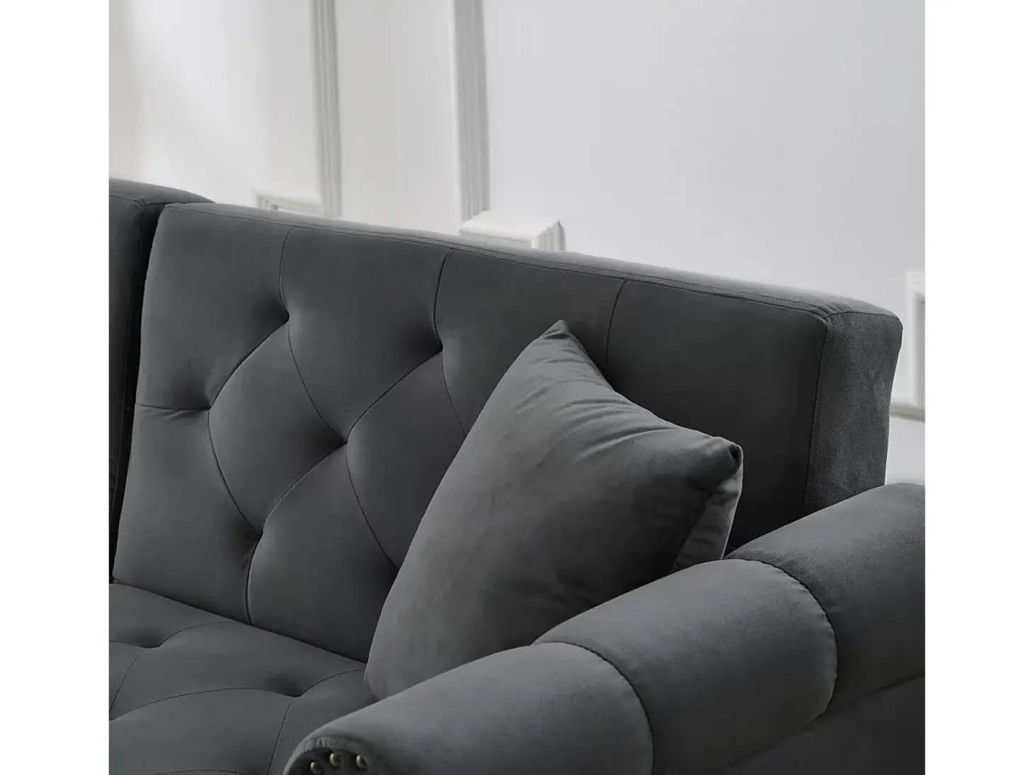 Sofá contemporâneo 2 lugares - Veludo - Encosto ajustável em 3 níveis - Cinza