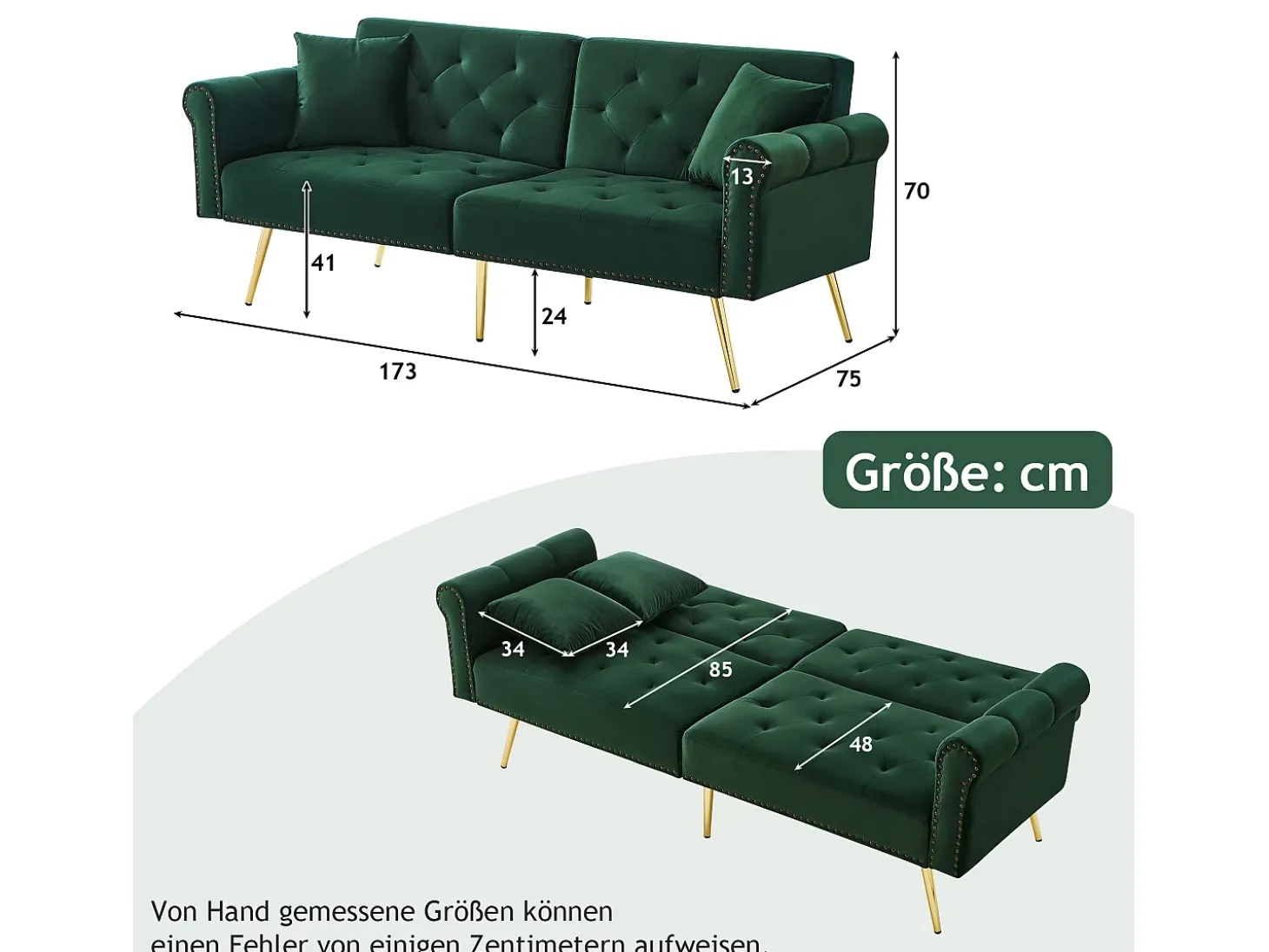 Sofá contemporâneo 2 lugares - Veludo - Encosto ajustável em 3 níveis - Verde