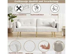 Sofá conversível de 2 lugares - 175 x 79 x 82 cm - com encosto ajustável - pés de metal dourado - veludo - branco