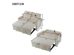 Sofá conversível de 2 lugares com encosto ajustável - Suporte e tomada USB - Tecido Chenille - Função dormir - Bege