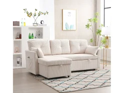 Sofá conversível de 3 lugares - 206 x 130 x 88 cm - sofá modular - com armazenamento - veludo - bege