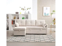 Sofá conversível de 3 lugares - 206 x 130 x 88 cm - sofá modular - com armazenamento - veludo - bege