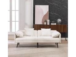Sofá conversível de 2 lugares - 167,5 x 73 x 70 cm - Encosto reclinável em 3 posições (100°–180°) - Tecido - branco