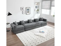 Sofá conversível de 4 lugares - 270 x 180 x 64 cm - design modular - veludo - cinza
