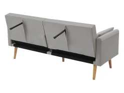 Sofá conversível em veludo cinza - com 2 almofadas - braços e encosto ajustáveis - pés em madeira maciça - 180x75x82cm