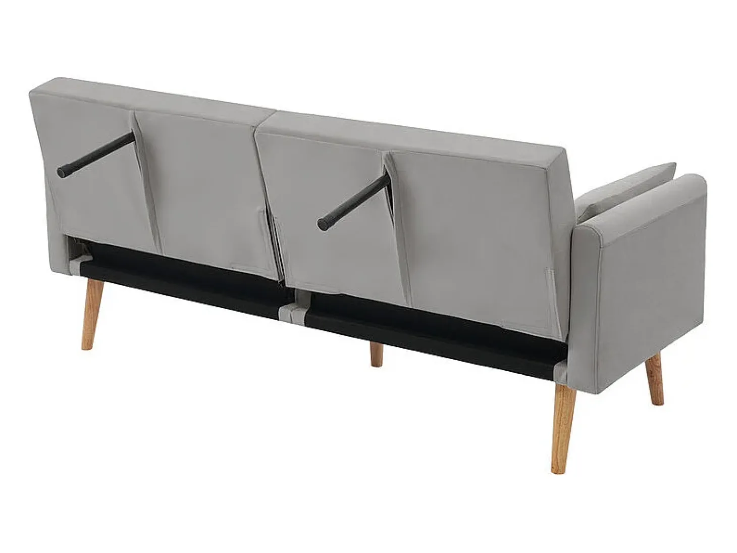 Sofá conversível em veludo cinza - com 2 almofadas - braços e encosto ajustáveis - pés em madeira maciça - 180x75x82cm
