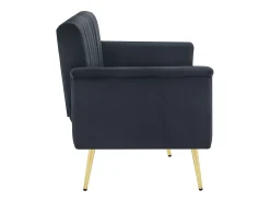 Sofá conversível reto de 2 lugares em veludo preto, encosto e braços dobráveis ​​- 183x76x75cm