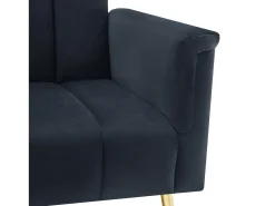 Sofá conversível reto de 2 lugares em veludo preto, encosto e braços dobráveis - 183x76x75cm