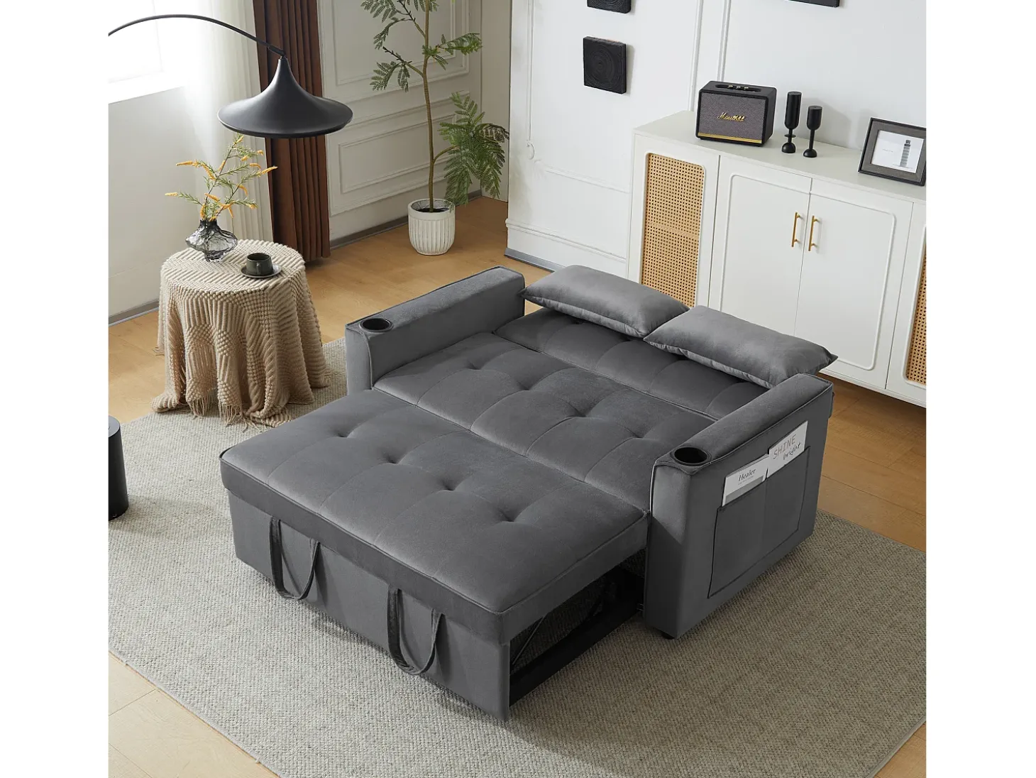 Sofá conversível, Sofá-cama dobrável de veludo - 137 x 76,5 x 86 cm - com função dormir - Cinza