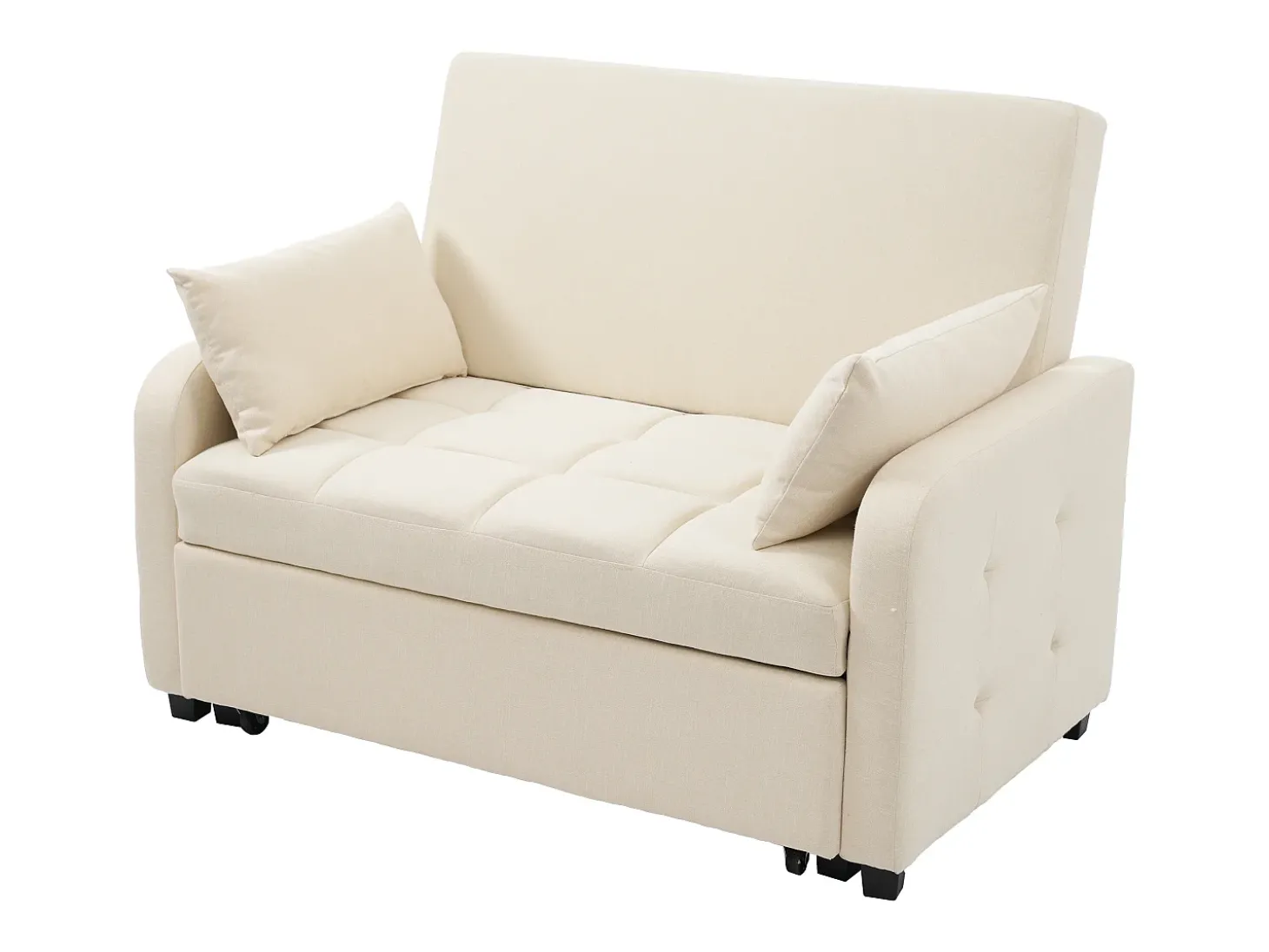 Sofá conversível 127x75x94 cm - Encosto ajustável - Com 2 almofadas - Bege