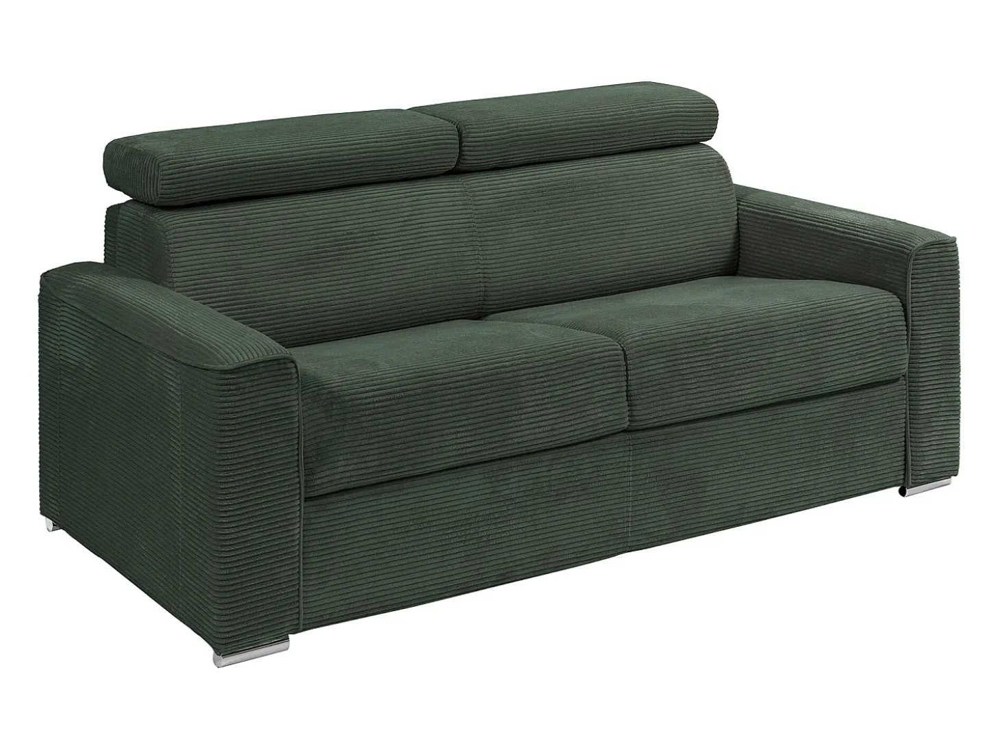 Sofá convert. abert. ráp. veludo canel. verde, cama ripas largas 140cm, colchão 14cm VIZIR
