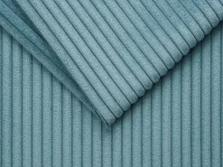 Sofá convertível 140 cm em veludo canelado azul turquesa assento memória de forma ripas largas 14 cm LORETO