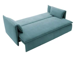 Sofá convertível 3 lugares veludo canelado azul TEODORA