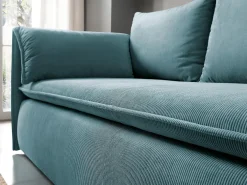 Sofá convertível 3 lugares veludo canelado azul TEODORA