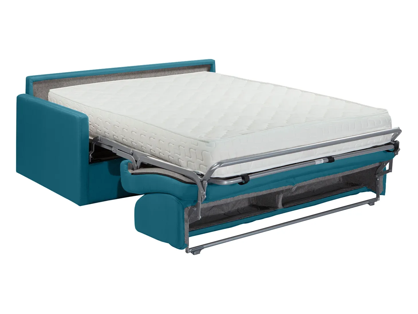Sofá convertível abertura rápida tecido azul turquesa assento com assento de memória de forma 160 cm colchão 22 cm CALIFE