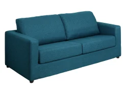 Sofá convertível abertura rápida tecido azul cama 140 cm e colchão 14 cm DONETO