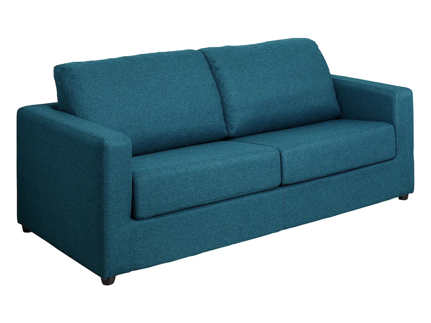 Sofá convertível abertura rápida tecido azul cama 140 cm e colchão 14 cm DONETO