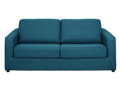 Sofá convertível abertura rápida tecido azul cama 140 cm e colchão 14 cm DONETO