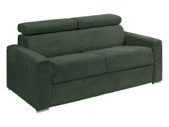 Sofá convertível abertura rápida veludo canelado verde, cama 160 cm, colchão 22 cm VIZIR