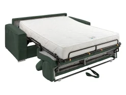 Sofá convertível abertura rápida veludo canelado verde, cama 160 cm, colchão 22 cm VIZIR