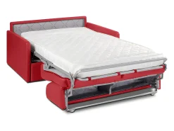 Sofá convertível abertura rápida couro sintético vermelho assento memória de forma 120 cm colchão 14 cm CALIFE