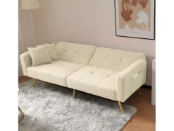 Sofá convertível com encosto ajustável - 2 lugares - Tecido French Terry - Bege