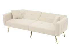 Sofá convertível com encosto ajustável - 2 lugares - Tecido French Terry - Bege