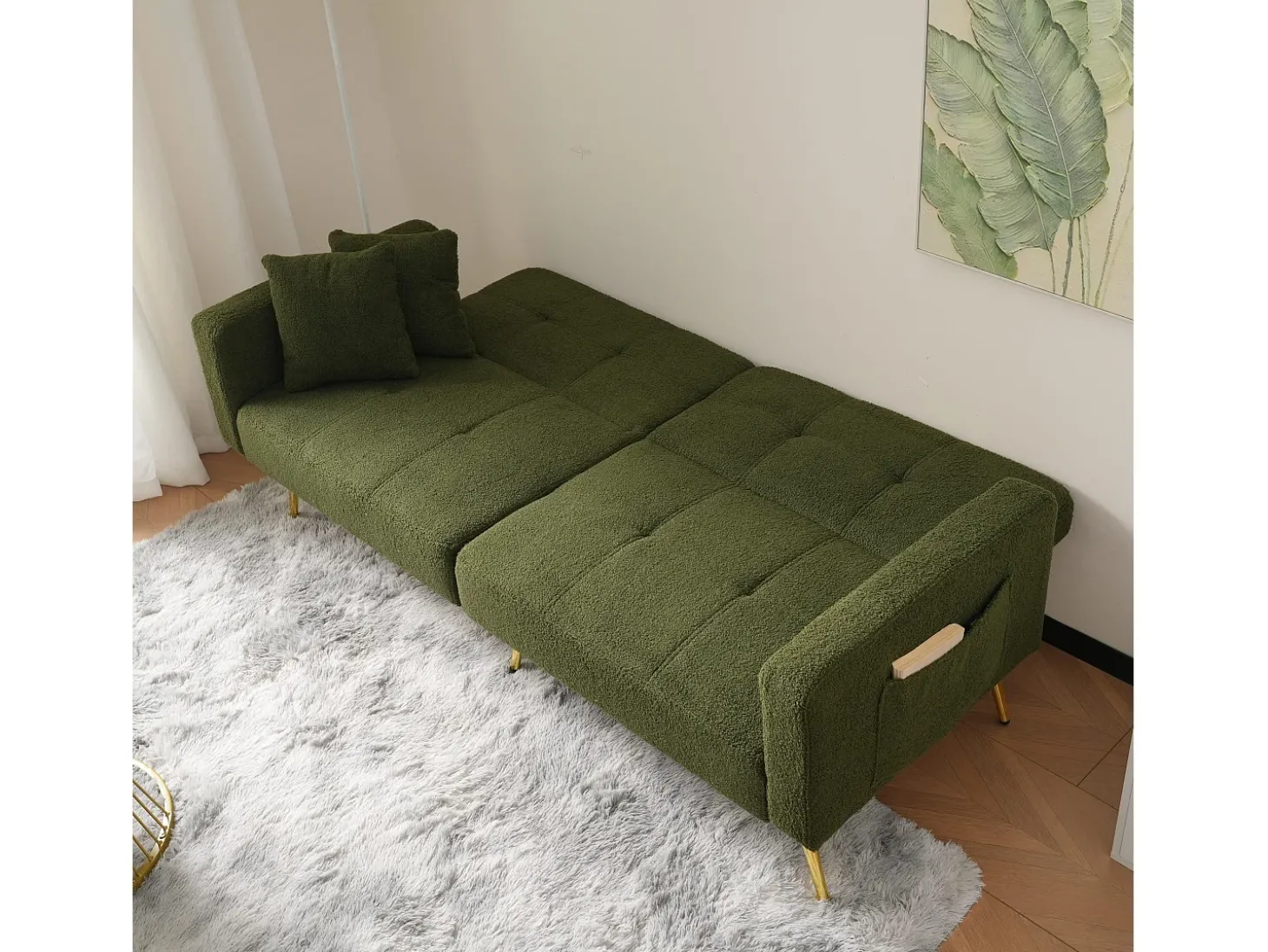 Sofá convertível com encosto ajustável - 2 lugares - Tecido turco francês - Verde