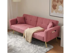 Sofá convertível com encosto ajustável - 2 lugares - Tecido Terry Francês - Rosa