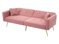 Sofá convertível com encosto ajustável - 2 lugares - Tecido Terry Francês - Rosa