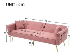Sofá convertível com encosto ajustável - 2 lugares - Tecido Terry Francês - Rosa