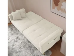 Sofá convertível com encosto ajustável - 2 lugares - Tecido turco francês - Branco