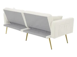 Sofá convertível com encosto ajustável - 2 lugares - Tecido turco francês - Branco